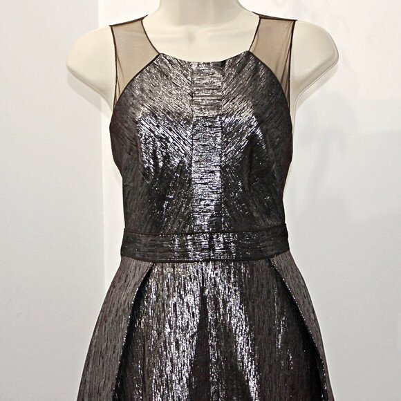 BADGLEY MISCHKA Textured Ball Gown in Metallic Mink sz 4 $990 from SAKS 5th AVE - Picture 4 of 15